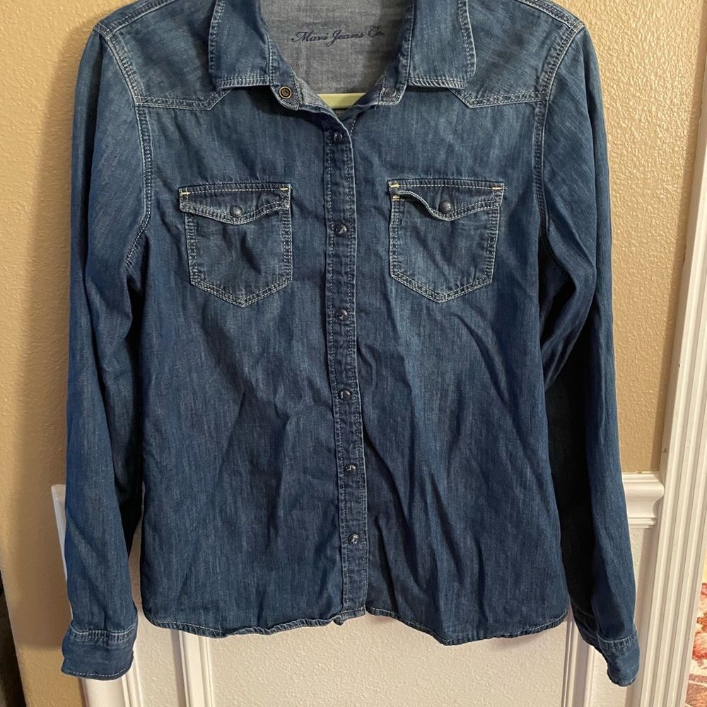 Mavi Women’s Western Blue Denim Button-Up Pearl Snap Shirt L